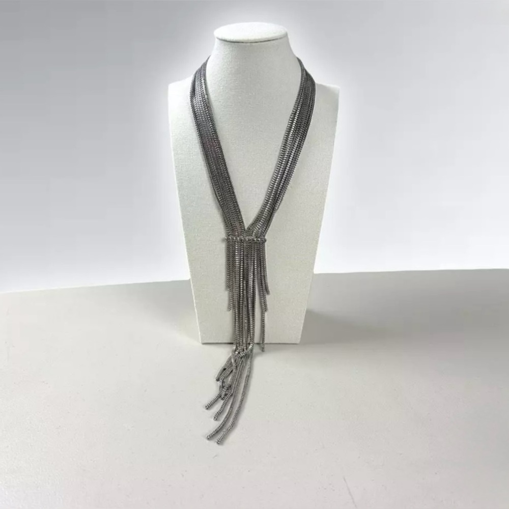 Free People Rhinestone Rectangle Metal Mesh‎ Fringe castlecore Necklace